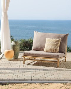 Beliani Fotel bambusowy jasne drewno z beżowoszarym TODI 2