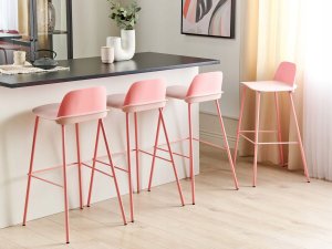 Beliani Zestaw 4 krzeseł barowych różowy MORA II 2