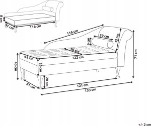Beliani Szezlong welurowy ze schowkiem prawostronny lazurowy PESSAC 8