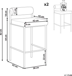 Beliani Zestaw 2 krzeseł barowych lazurowy AMAYA 8