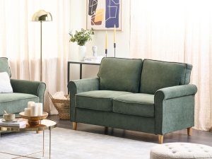 Beliani Sofa 2-osobowa sztruksowa ciemnozielona RONNEBY 2