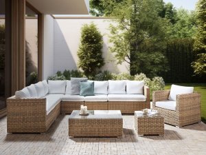 Beliani Zestaw ogrodowy modułowy z technorattanu 8-osobowy prawostronny jasnobrązowy XXL 2
