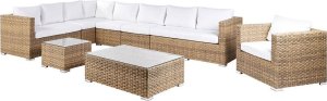 Beliani Zestaw ogrodowy modułowy z technorattanu 8-osobowy prawostronny jasnobrązowy XXL 3