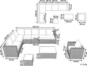 Beliani Zestaw ogrodowy modułowy z technorattanu 8-osobowy prawostronny jasnobrązowy XXL 10