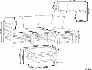 Beliani Zestaw ogrodowy narożny bambusowy 4-osobowy beżowoszary CERRETO 3
