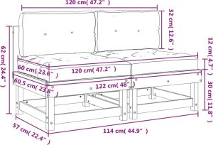 vidaXL Siedziska środkowe z poduszkami, 2 szt., szare, drewno sosnowe 10