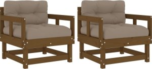 vidaXL Fotele ogrodowe z poduszkami, 2 szt., miodowe, drewno sosnowe 2
