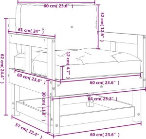 vidaXL Fotele ogrodowe z poduszkami, 2 szt., miodowe, drewno sosnowe 10