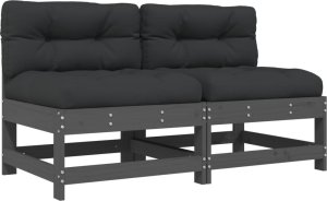vidaXL Siedziska środkowe z poduszkami, 2 szt., szare, drewno sosnowe 2