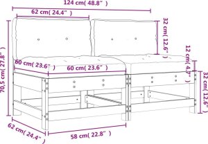 vidaXL Siedziska środkowe z poduszkami, 2 szt., szare, drewno sosnowe 10