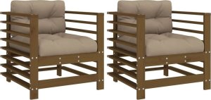 vidaXL Fotele ogrodowe z poduszkami, 2 szt., miodowe, drewno sosnowe 2