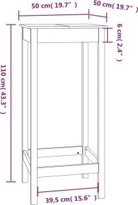 vidaXL Stolik barowy, biały, 50x50x110 cm, lite drewno sosnowe 7