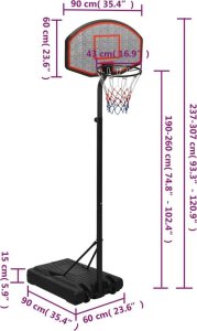 vidaXL Stojak do koszykówki, czarny, 237-307 cm, polietylen 8