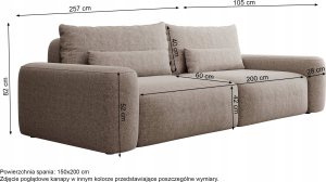 Selsey Kanapa rozkładana trzyosobowa Carnos beżowa szenil nogi czarne 8