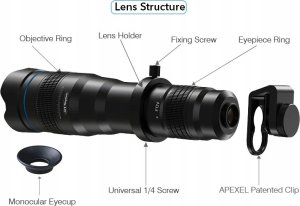 Apexel Monokular obiektyw do telefonu 36x Zoom + statyw 2