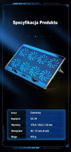 Podstawka chłodząca Mobilari PODSTAWKA CHŁODZĄCA POD LAPTOP-A 12-17' 8xVENT LED 16