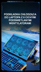 Podstawka chłodząca Mobilari PODSTAWKA CHŁODZĄCA POD LAPTOP-A 12-17' 8xVENT LED 2