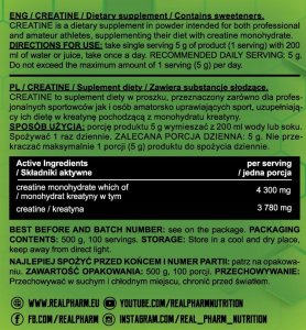 Real Pharm REAL PHARM CREATINE MONOHYDRATE PROSZEK 500G - Cola-Limonka 2
