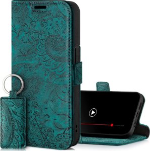 Surazo SURAZO Premium MJ - Skórzane Etui Na Smartphone Portfel z Klapką - Ornament Turkusowy Apple iPhone 15 Pro Max 1