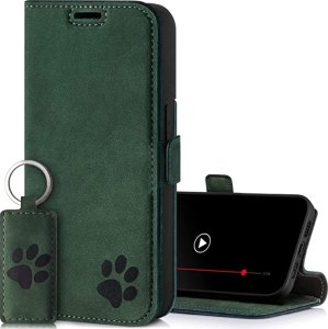 Surazo SURAZO Premium MJ - Skórzane Etui Na Smartphone Portfel z Klapką - Nubuk Ciemny Zielony + Łapa Apple iPhone 15 Pro 1