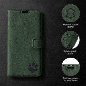 Surazo Skórzane etui na telefon RFID Wallet case - Nubuk Ciemny Zielony - Łapa Czarna - TPU Czarne Apple iPhone 15 Plus 1