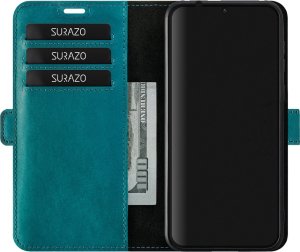 Surazo SURAZO Premium MJ - Skórzane Etui Na Smartphone Portfel z Klapką - Turkusowy + Łapa Samsung Galaxy A25 2