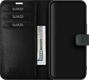 Surazo Skórzane etui na telefon RFID Wallet case - Nubuk Ciemny Szary - TPU Czarne Samsung Galaxy A35 2