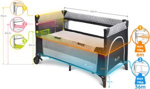 Severno Kids Łóżeczko turystyczne Overnight składane dostawne 3 poziomy + torba 15