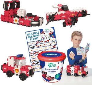 Clics Clics Wiaderko 8w1 127 el. - Klocki konstrukcyjne - Straż pożarna 8