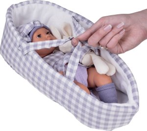 Jokomisiada Bobas Lalka Noworodek ubrana szara czapka sukienka maskotka królik ZA5007 3