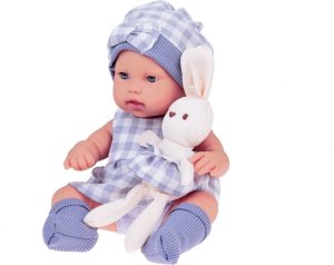 Jokomisiada Bobas Lalka Noworodek ubrana szara czapka sukienka maskotka królik ZA5007 4