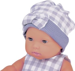 Jokomisiada Bobas Lalka Noworodek ubrana szara czapka sukienka maskotka królik ZA5007 5