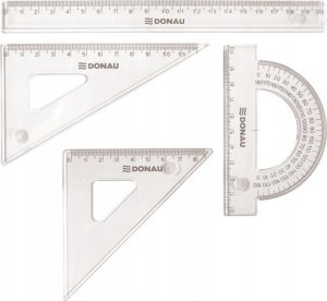 Donau Zestaw geometryczny DONAU, mały, z linijką 20cm, zawieszka, transparentny 1