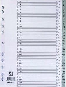 Q-Connect Przekładki Q-CONNECT, PP, A4, 225x297mm, 1-31, 31 kart, szare 1