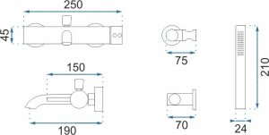 Bateria wannowa Rea Bateria wannowa Rea Lungo złota szczotkowana 6