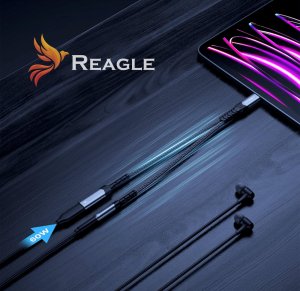 Adapter USB Reagle Przejściówka Adapter USB C MINI JACK 3,5mm na USB-C Ładowanie 60W 2