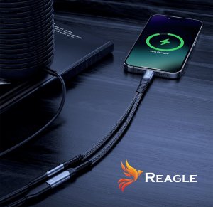 Adapter USB Reagle Przejściówka Adapter USB C MINI JACK 3,5mm na USB-C Ładowanie 60W 4