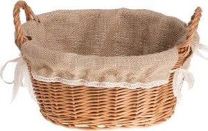 WickerPL Owalny Koszyk z Wikliny obszyty Jutą i Koronką z uchwytami 31x24 H16 cm 3