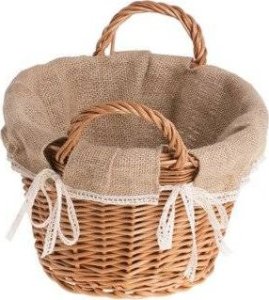 WickerPL Owalny Koszyk z Wikliny obszyty Jutą i Koronką z uchwytami 31x24 H16 cm 4
