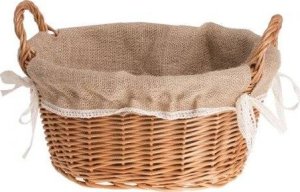 WickerPL Owalny Koszyk z Wikliny obszyty Jutą i Koronką z uchwytami 31x24 H16 cm 5
