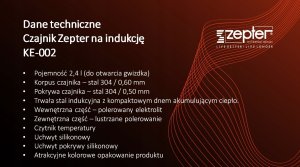 Zepter Czajnik indukcyjny z wskaźnikiem temperatury, pojemność 2,4 litra Zepter 1