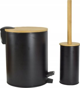 Kosz na śmieci Sepio Kosz na śmieci 5L + szczotka do wc stylowe czarne wytrzymałe drewno modne 2
