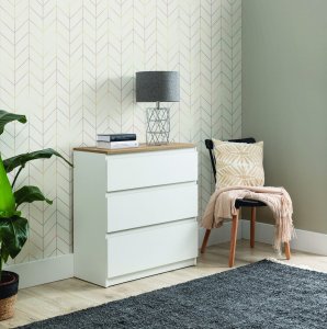 BogFran Komoda mała z szufladami niska dąb Biała REMI RM02 11