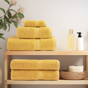 vidaXL Ręczniki premium, 2 szt., złote, 100x200 cm, bawełna 100% 3