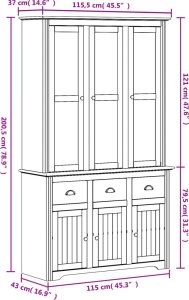 vidaXL vidaXL Kredens BODO, biały, 115,5x43x200,5 cm, lite drewno sosnowe 10