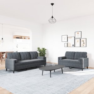 vidaXL vidaXL 2-cz. zestaw wypoczynkowy z poduszkami, ciemnoszary, aksamit 3