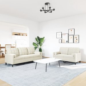 vidaXL vidaXL 2-cz. zestaw wypoczynkowy z poduszkami, kremowy, aksamit 3