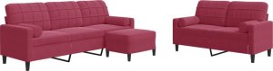 vidaXL vidaXL 3-cz. zestaw wypoczynkowy z poduszkami, winna czerwień, aksamit 2