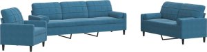 vidaXL vidaXL 3-cz. zestaw wypoczynkowy z poduszkami, niebieski, aksamit 2