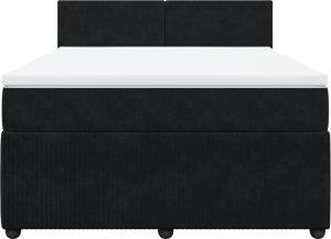 vidaXL Łóżko kontynentalne z materacem, czarne, 160x200 cm, aksamit 4